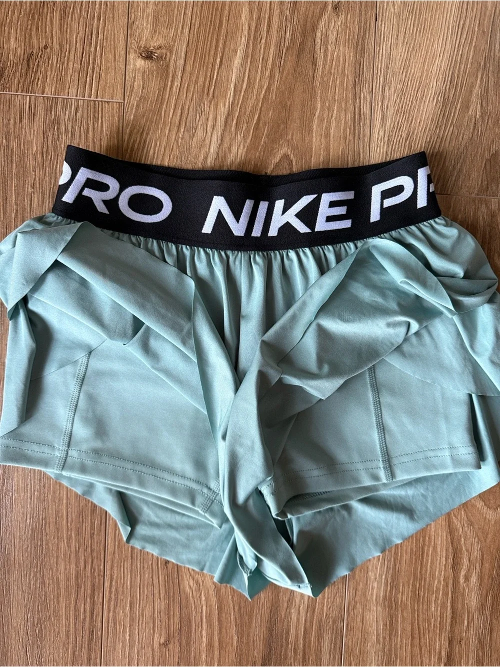 Nike Mint Green Girls' Athletic Shorts with Black Logo Waistband